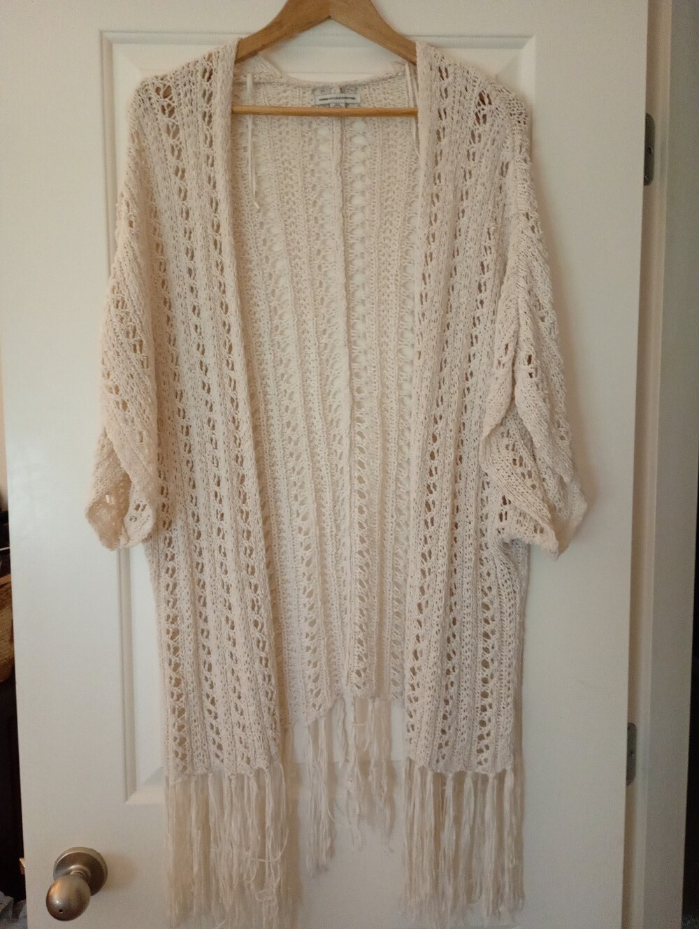 American Eagle Cream Open-Knit Fringe Kimono Cardigan (XS/S~ Oversized!)